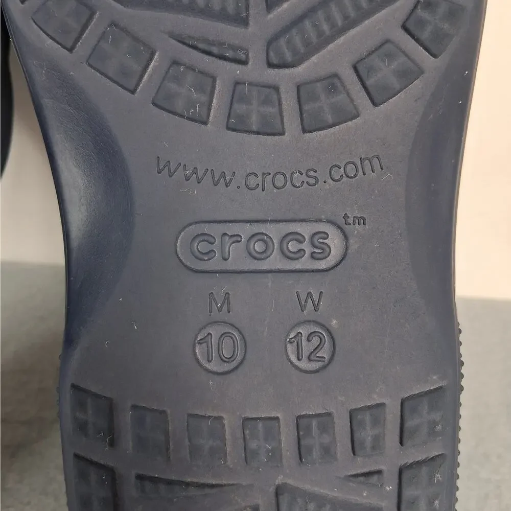 CROCS Baya II Flip Thong Sandals Men's 10 Women's 12 Navy Blue Spellout Cutout